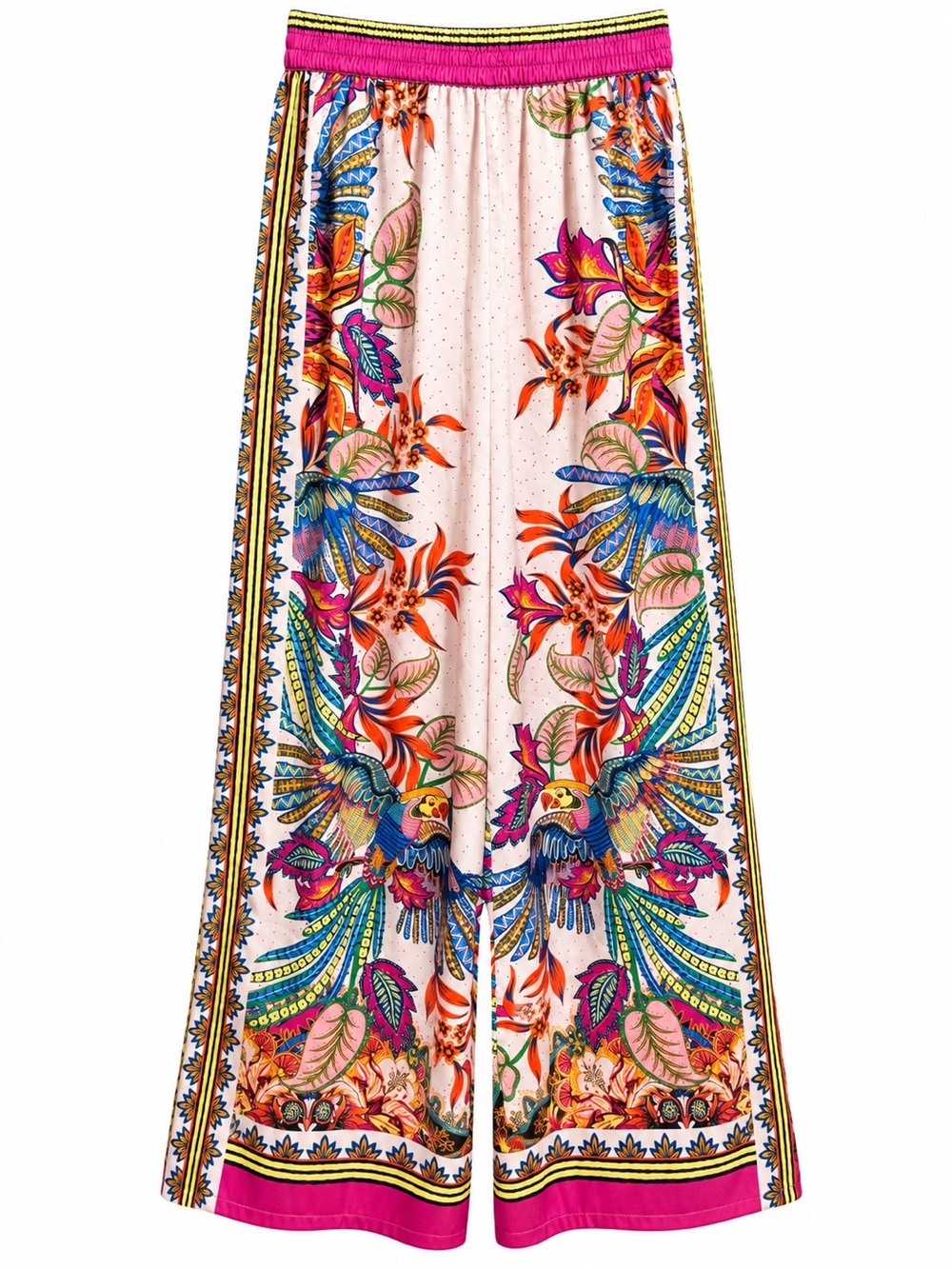 Rachel Zoe XS Tropical Bird Floral Wide Leg Palazzo Pants Pink Multicolor